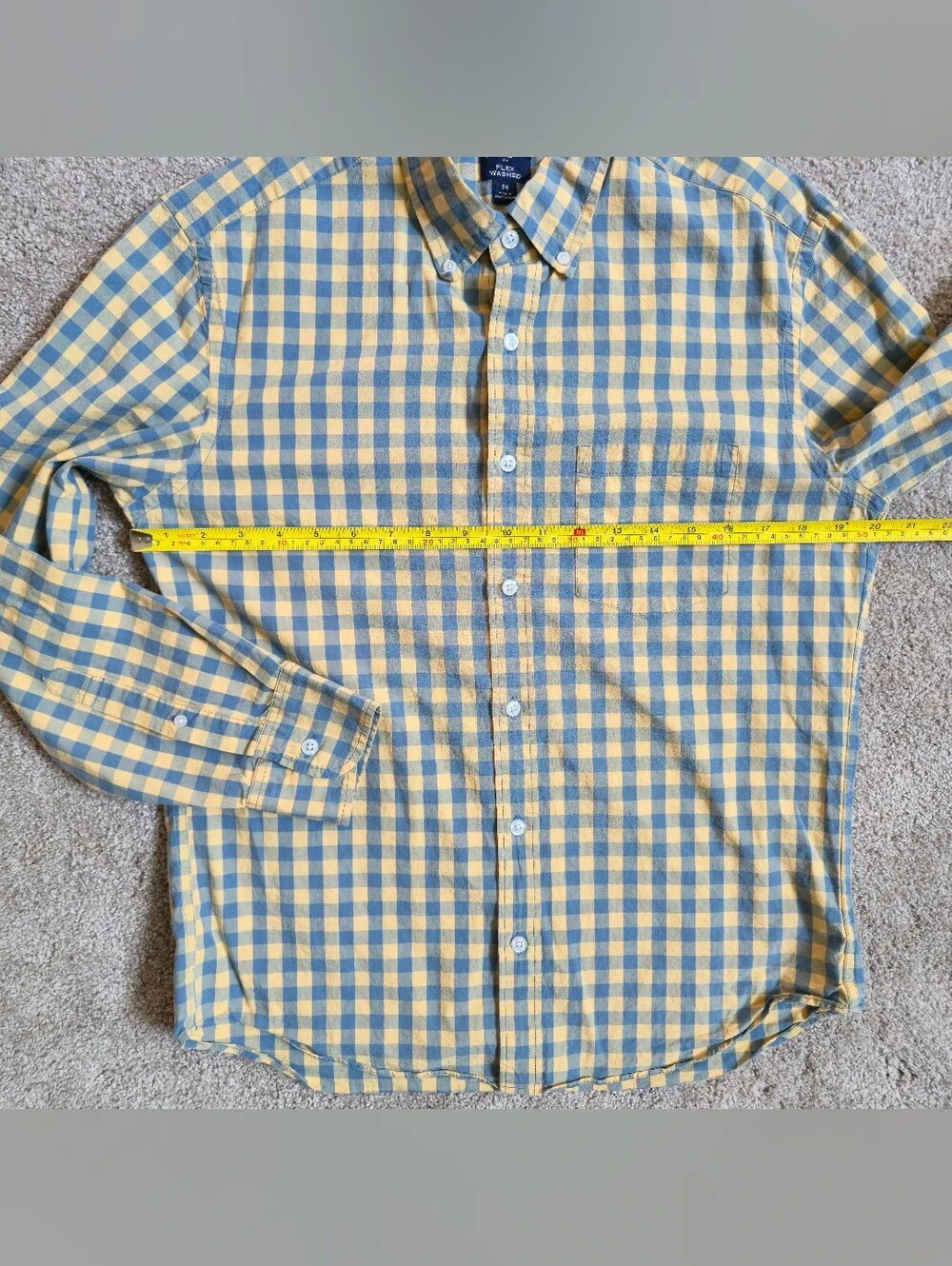 J. Crew Button Down Shirt Mens M Slim Fit Yellow Blue Check Plaid Long Sleeve